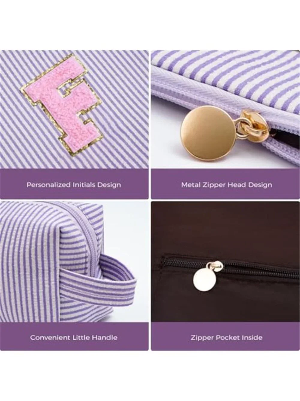 Personalized Initial Makeup Bag Canvas Cosmetic Travel Organizer Pouch Set